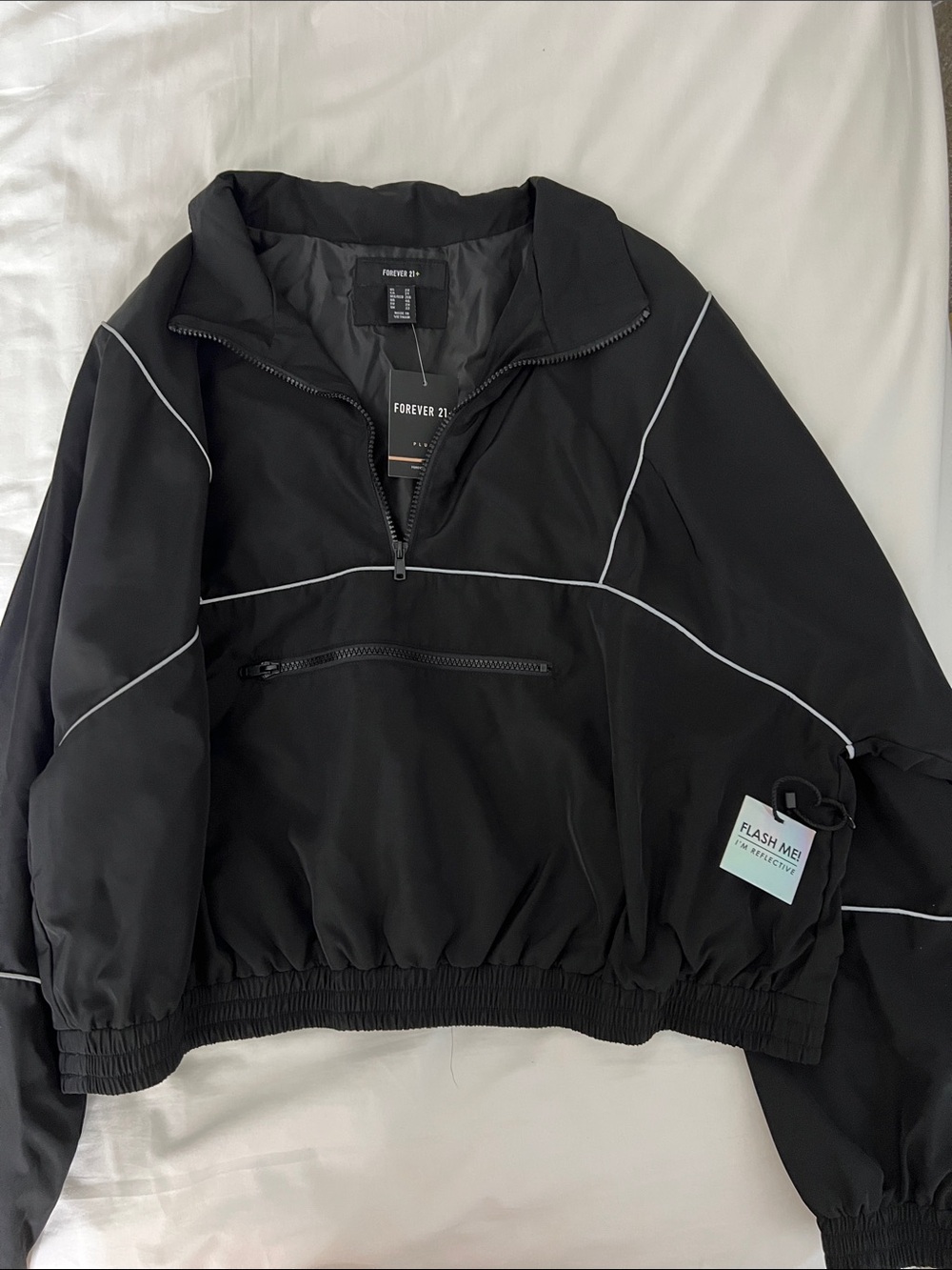 Women 2x Forever 21 Black Pullover Windbreaker with Reflective Piping